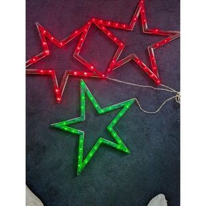 Vintage Christmas Star String Lights Set‎ of 3 Holiday Decor Red Green Retro
